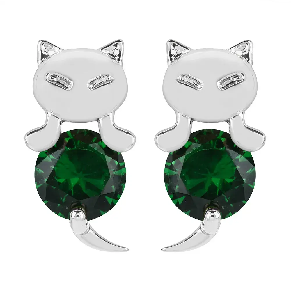 Cute Cat Earrings with Red Zircon for Women - Image 3
