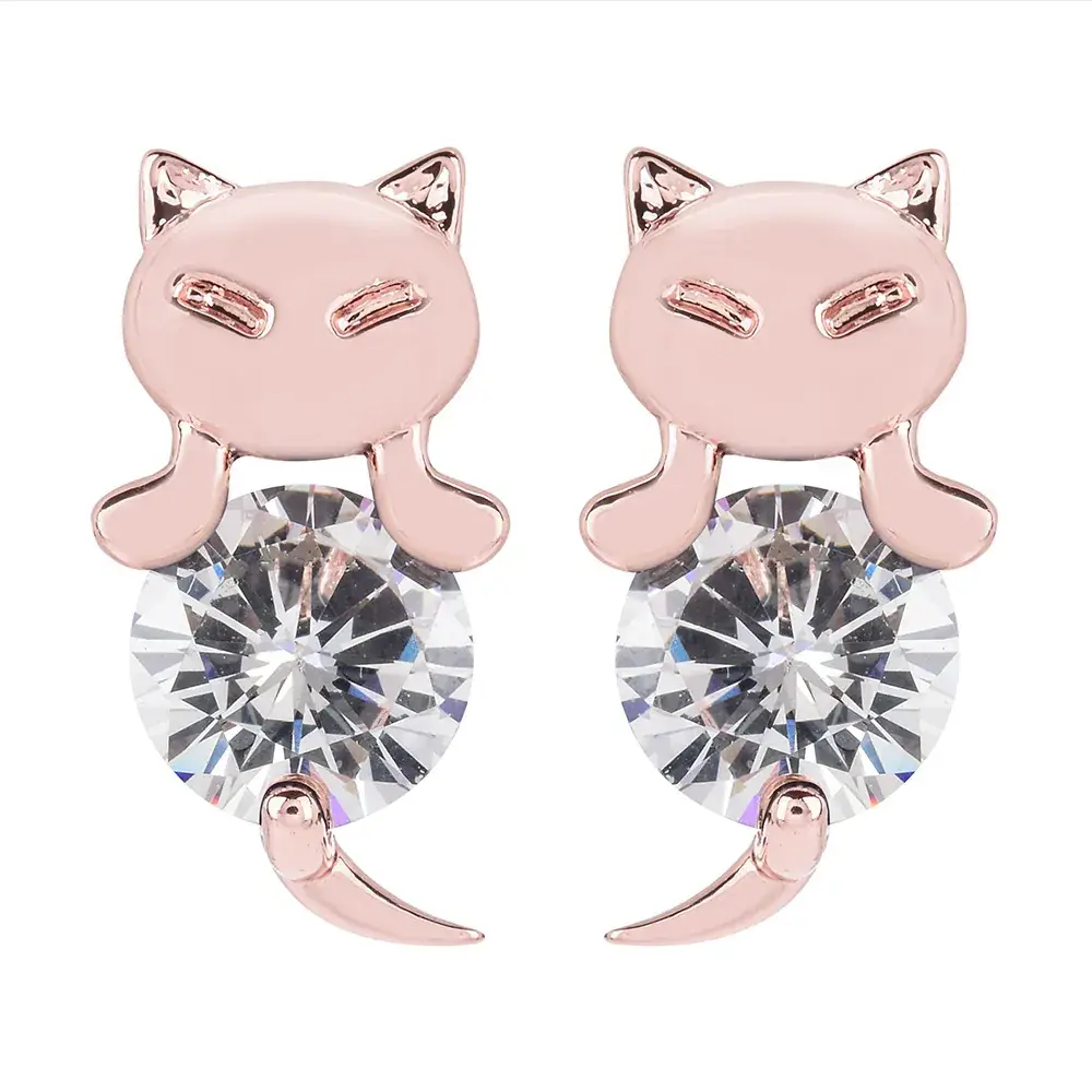 Cute Cat Earrings with Red Zircon for Women - Image 5
