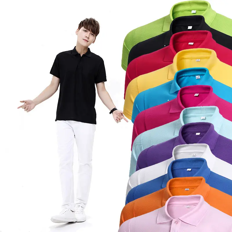 Blue Polo Shirt Short Sleeve Lapel Work Clothes - Image 13