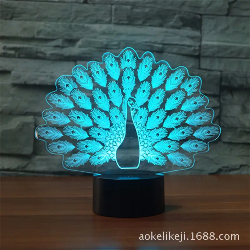 Rechargeable Touch LED Night Light Peacock Decor Lamp