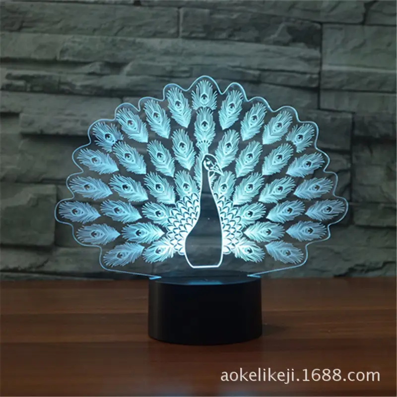 Rechargeable Touch LED Night Light Peacock Decor Lamp - Image 13