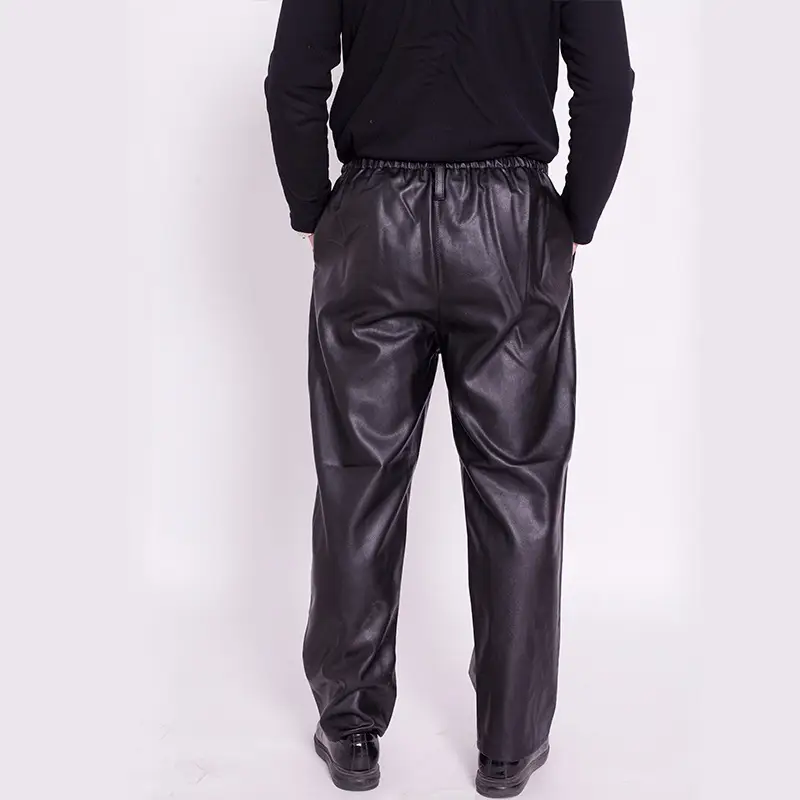 Men's Black Leather Pants Elastic Waist Waterproof Anti-Oil - Image 3