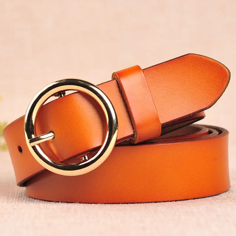 Women's Orange Leather Belt with Gold Buckle