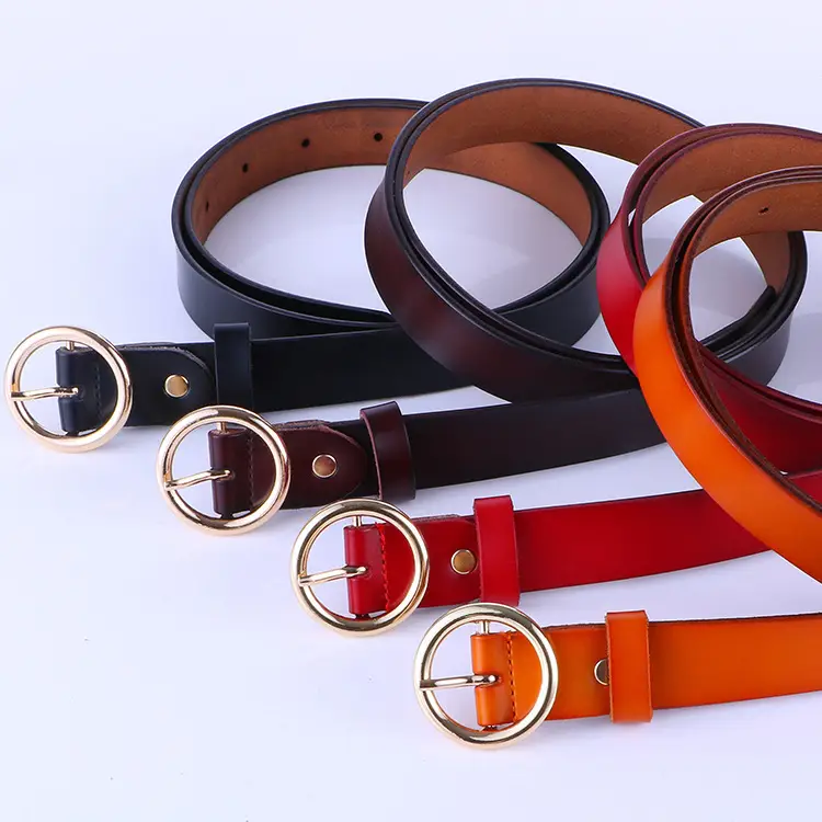 Women's Orange Leather Belt with Gold Buckle