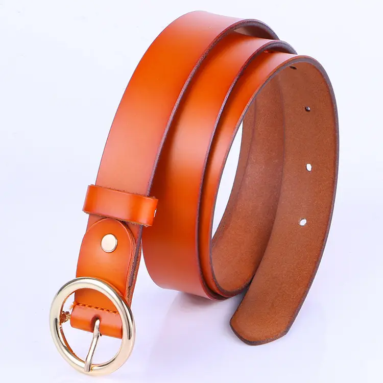 Women's Orange Leather Belt with Gold Buckle