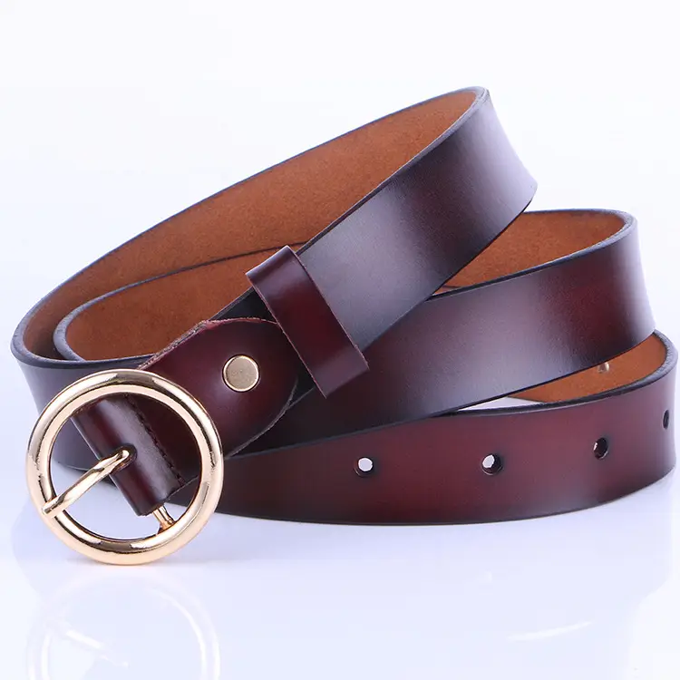 Women's Orange Leather Belt with Gold Buckle