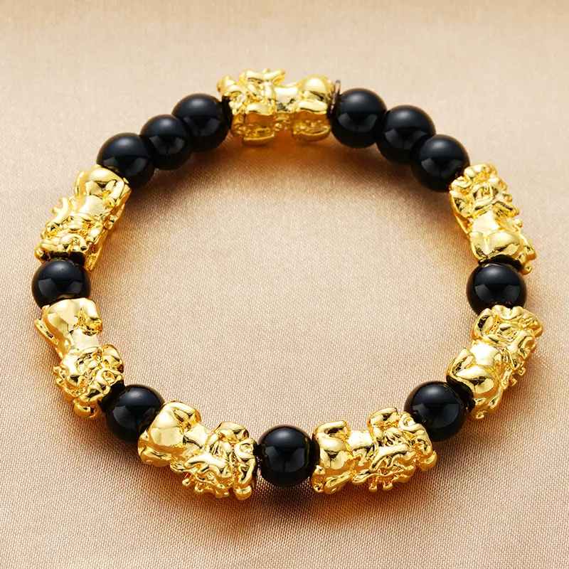 Black & Gold Couple Pixiu Bracelet Six-Word True Words - Image 12