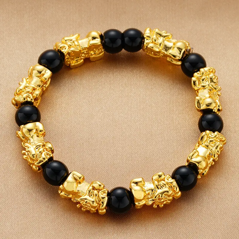 Black & Gold Couple Pixiu Bracelet Six-Word True Words - Image 13