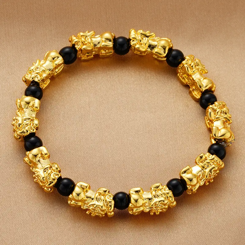 Black & Gold Couple Pixiu Bracelet Six-Word True Words - Image 15