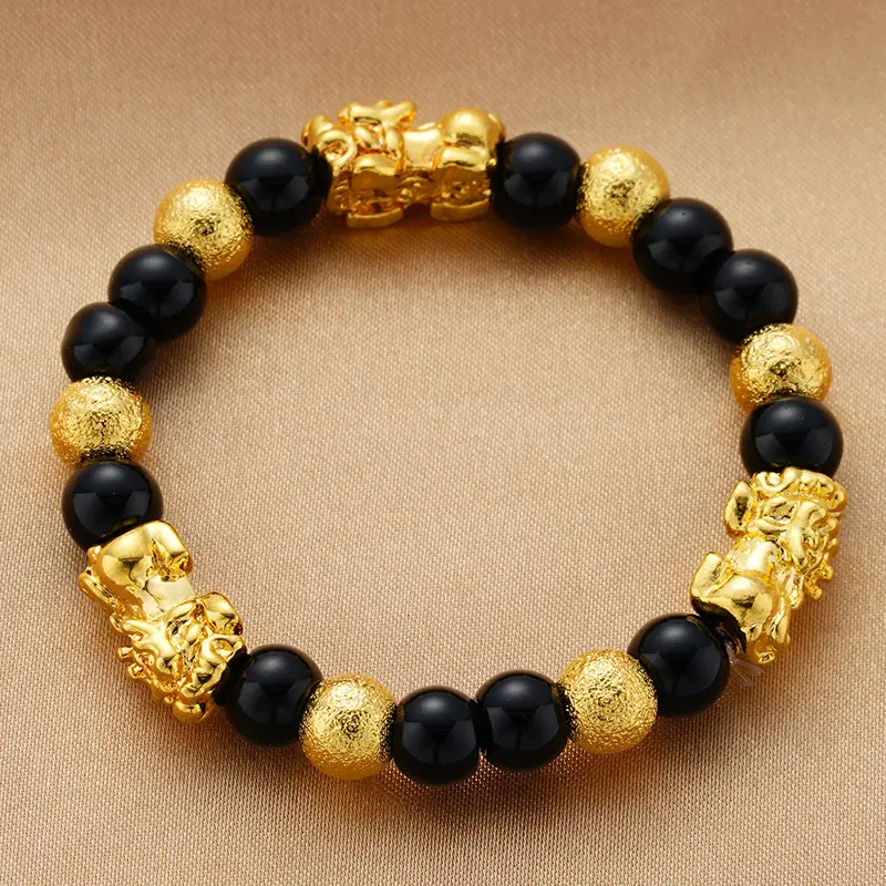 Black & Gold Couple Pixiu Bracelet Six-Word True Words - Image 6
