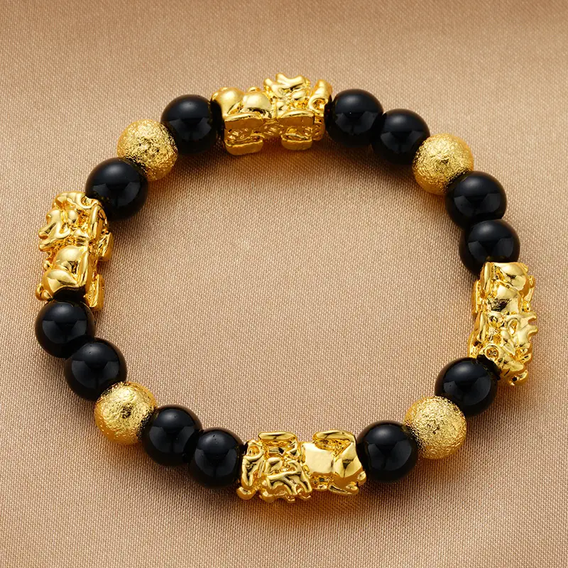 Black & Gold Couple Pixiu Bracelet Six-Word True Words - Image 7