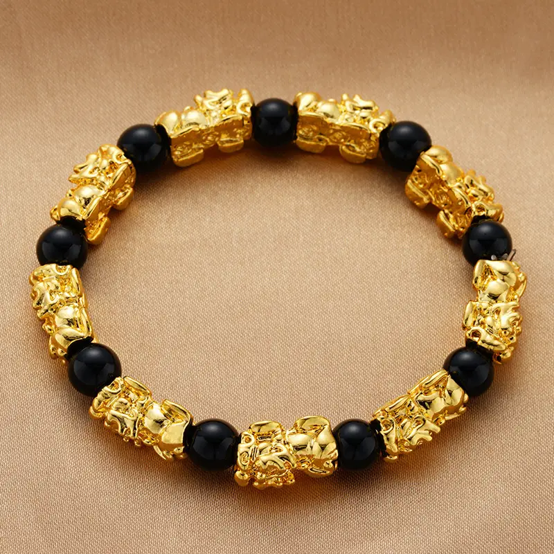 Black & Gold Couple Pixiu Bracelet Six-Word True Words - Image 9