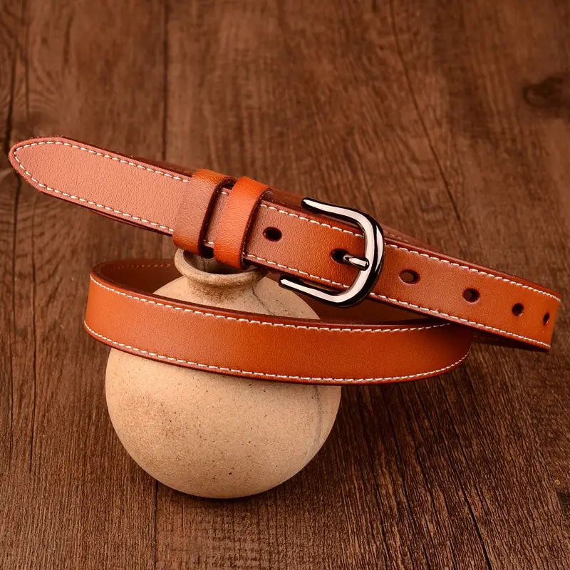 Red Vintage Pin Buckle Belt for Women Genuine Leather