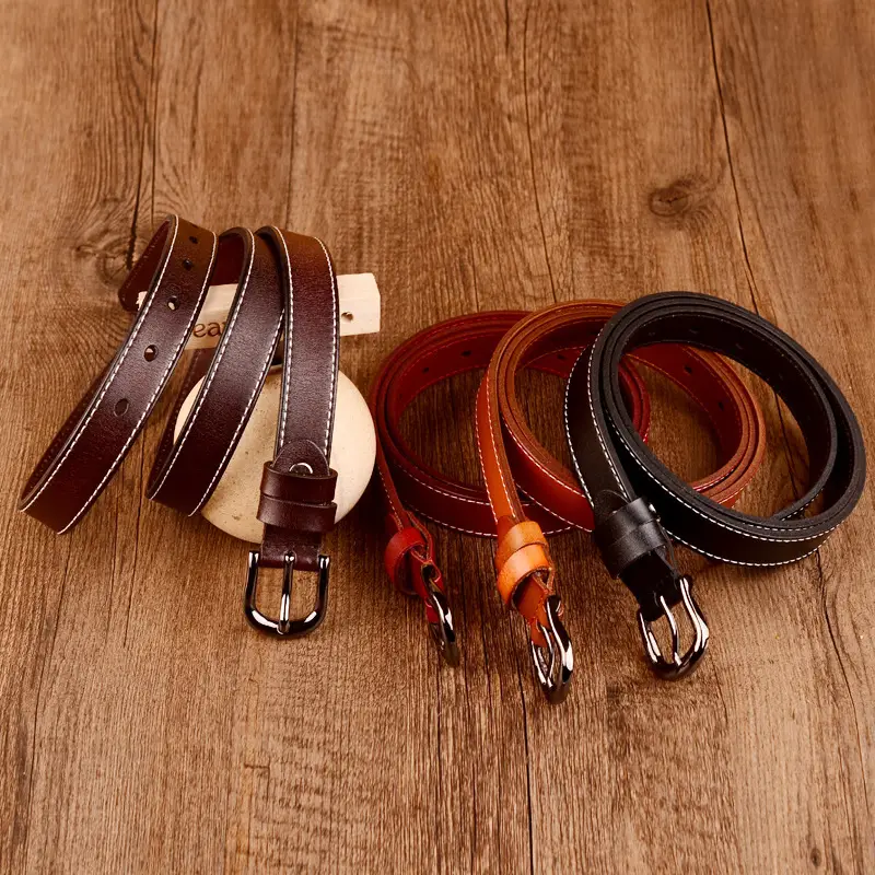 Red Vintage Pin Buckle Belt for Women Genuine Leather - Image 6