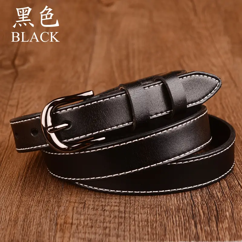 Red Vintage Pin Buckle Belt for Women Genuine Leather - Image 2