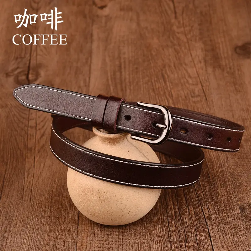Red Vintage Pin Buckle Belt for Women Genuine Leather - Image 3