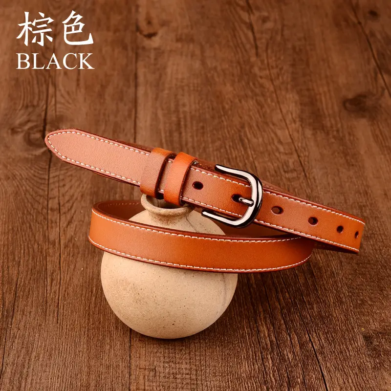 Red Vintage Pin Buckle Belt for Women Genuine Leather - Image 4