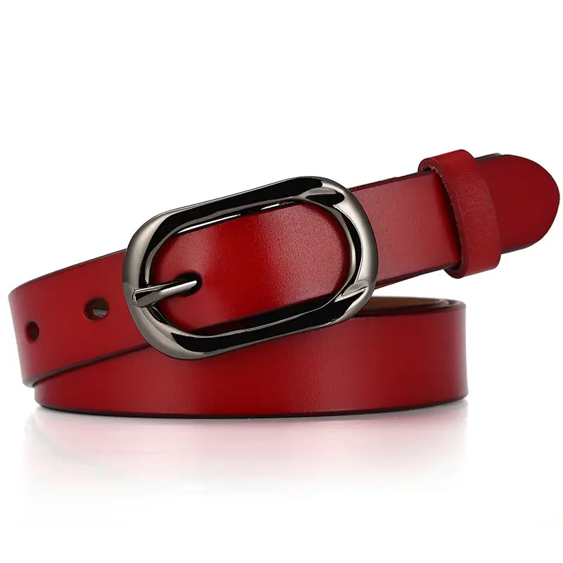 New Women's Cowhide Belt with Silver Buckle - Image 2