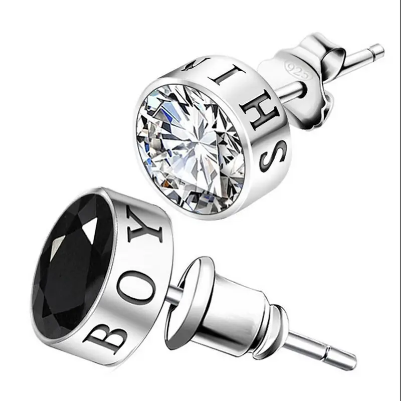 Sterile Silver Pin Earrings with Distinctive Diamond Design - Image 2