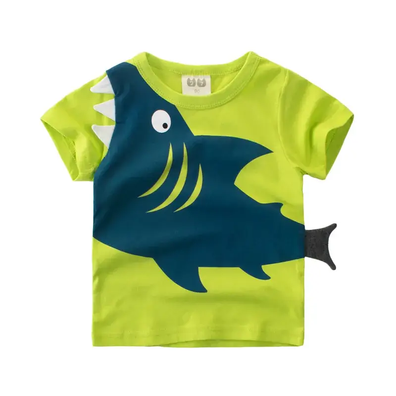Kids Cartoon T-Shirt Green Blue Pure Cotton Short Sleeve - Image 2