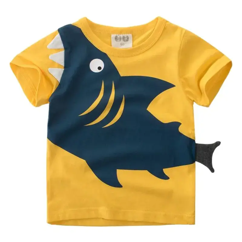 Kids Cartoon T-Shirt Green Blue Pure Cotton Short Sleeve