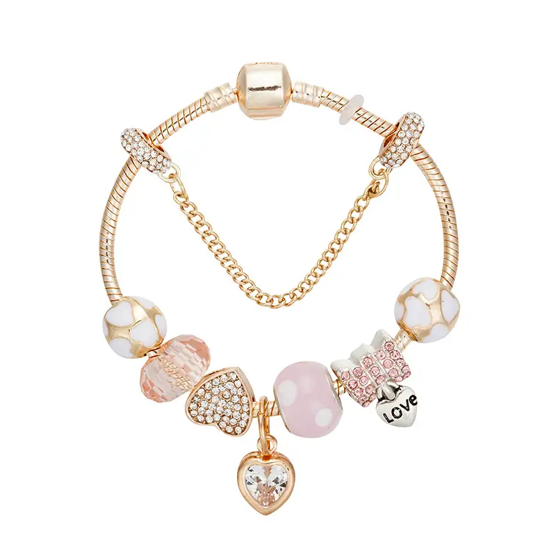 Gold Plated Heart Pendant Bracelet with Pearls & Diamonds - Image 9