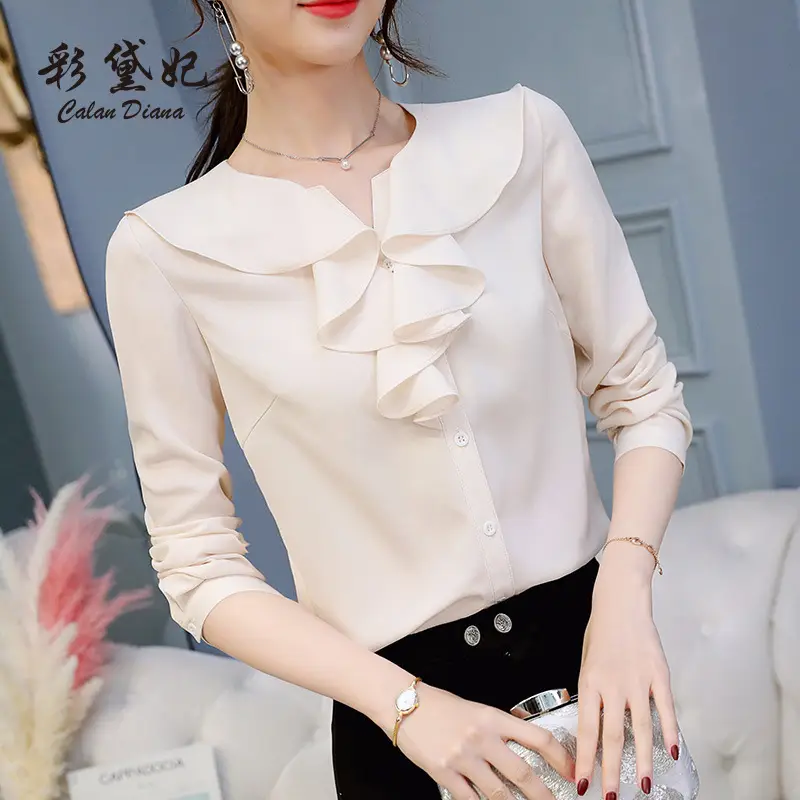Caidaifei Pink Long Sleeve Slim Shirt Large