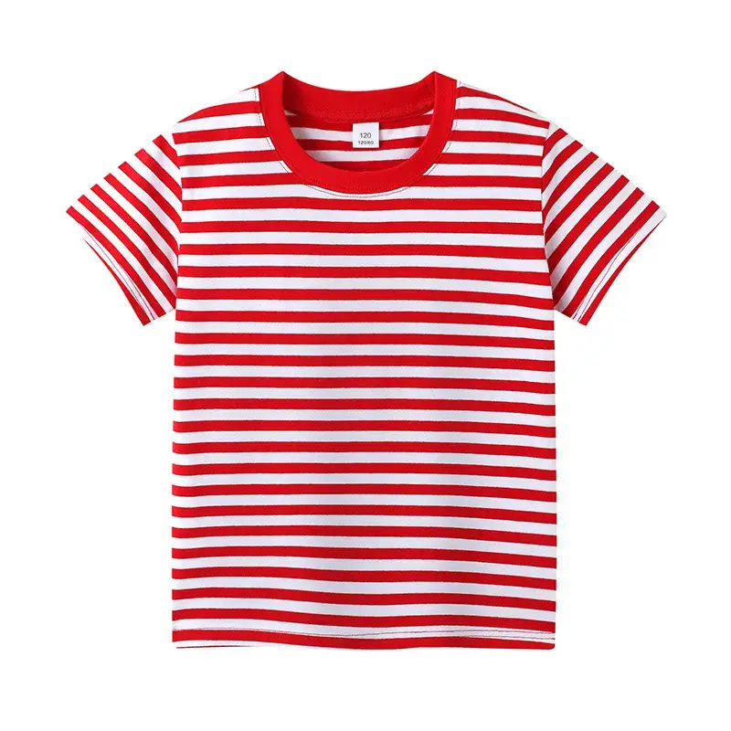 Red Striped Crew Neck T-Shirt for Boys Girls - Image 2