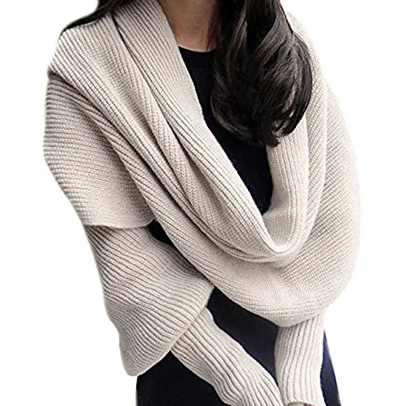 Ladies Wool Knitted Shawl Monochrome Winter Warm — feature 5