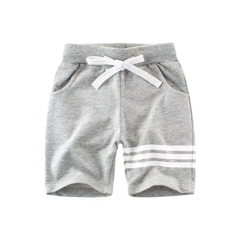 Kids Grey Cotton Shorts with White Bow & Stripes