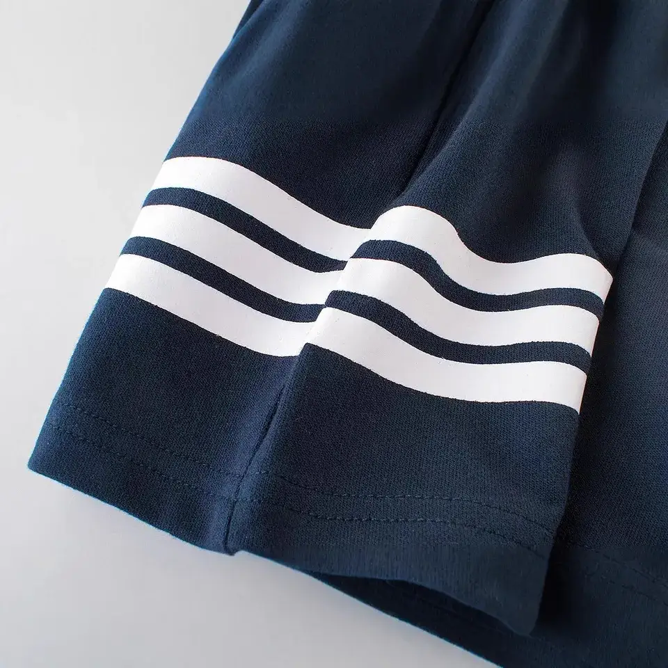 Kids Grey Cotton Shorts with White Bow & Stripes