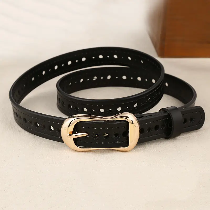 Ladies Leather Pin Buckle Belt Brown Two Layer Cowhide