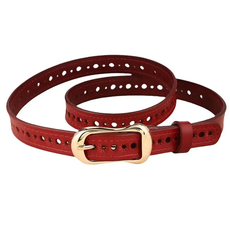 Ladies Leather Pin Buckle Belt Brown Two Layer Cowhide