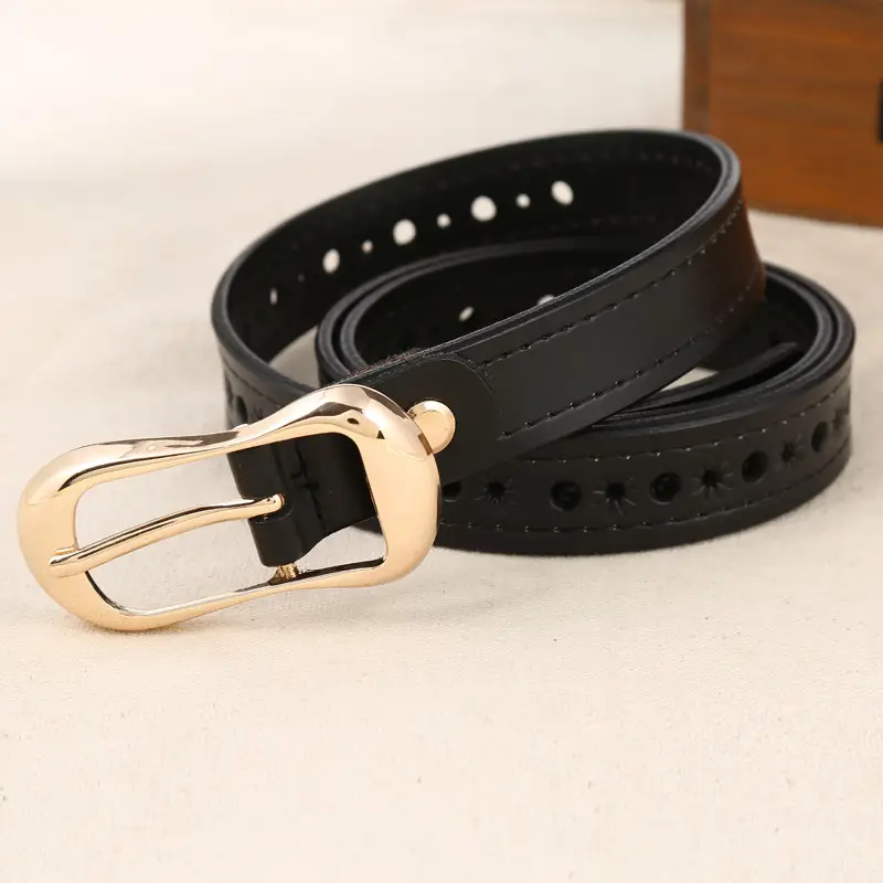 Ladies Leather Pin Buckle Belt Brown Two Layer Cowhide
