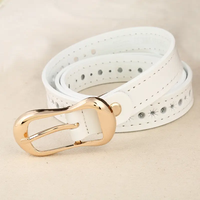 Ladies Leather Pin Buckle Belt Brown Two Layer Cowhide