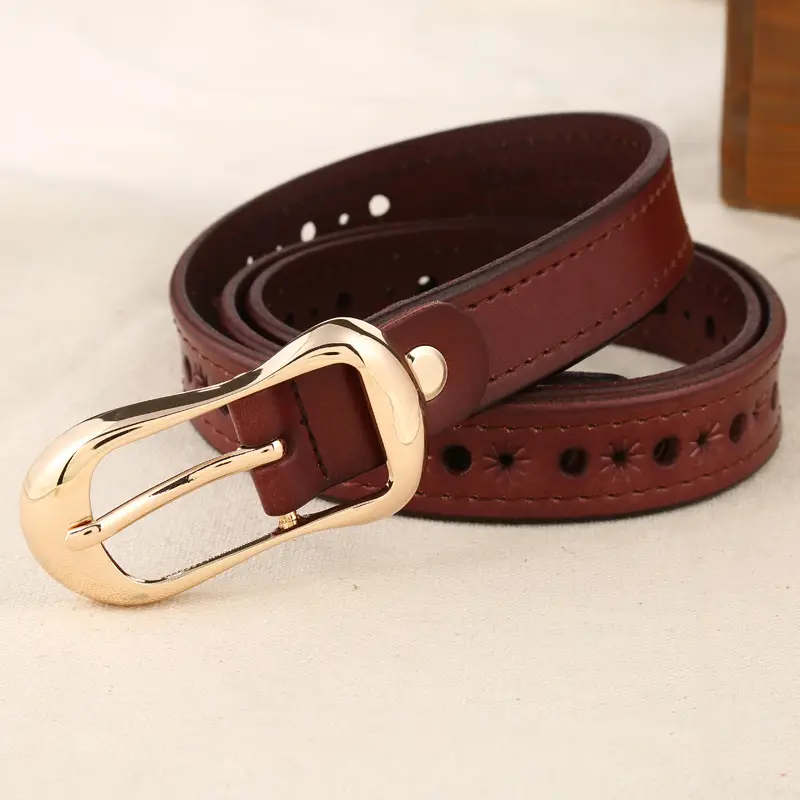 Ladies Leather Pin Buckle Belt Brown Two Layer Cowhide