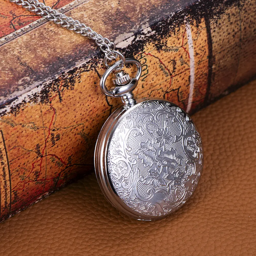Cross-border silver petal contract quartz pocket watch manufacturers wholesale large quartz pocket watch - Image 3