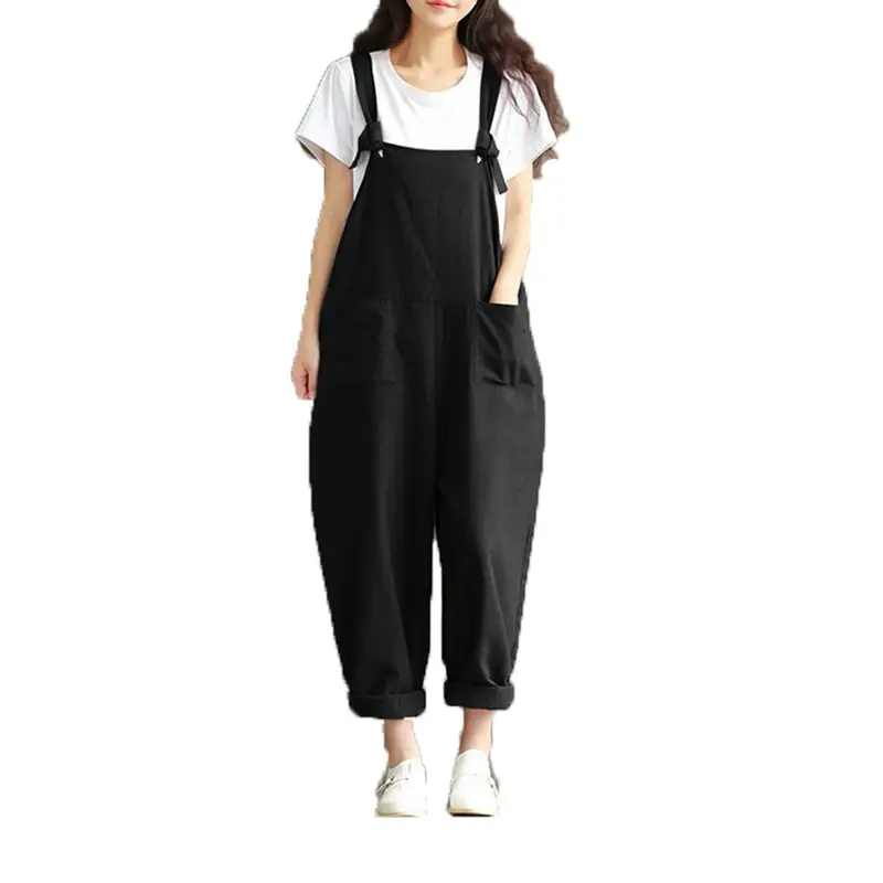 Women's Black Loose Overalls Plus Size Casual Pants - Image 11