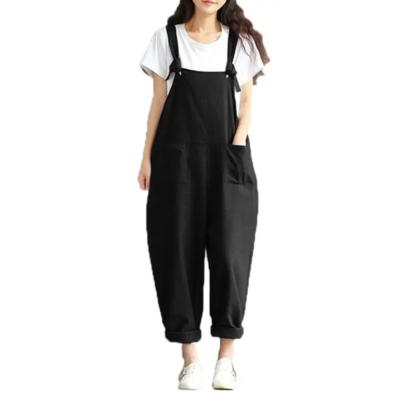 Women's Black Loose Overalls Plus Size Casual Pants
