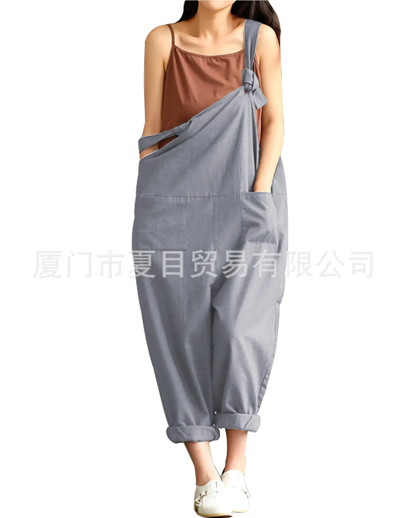Women's Black Loose Overalls Plus Size Casual Pants - Image 5