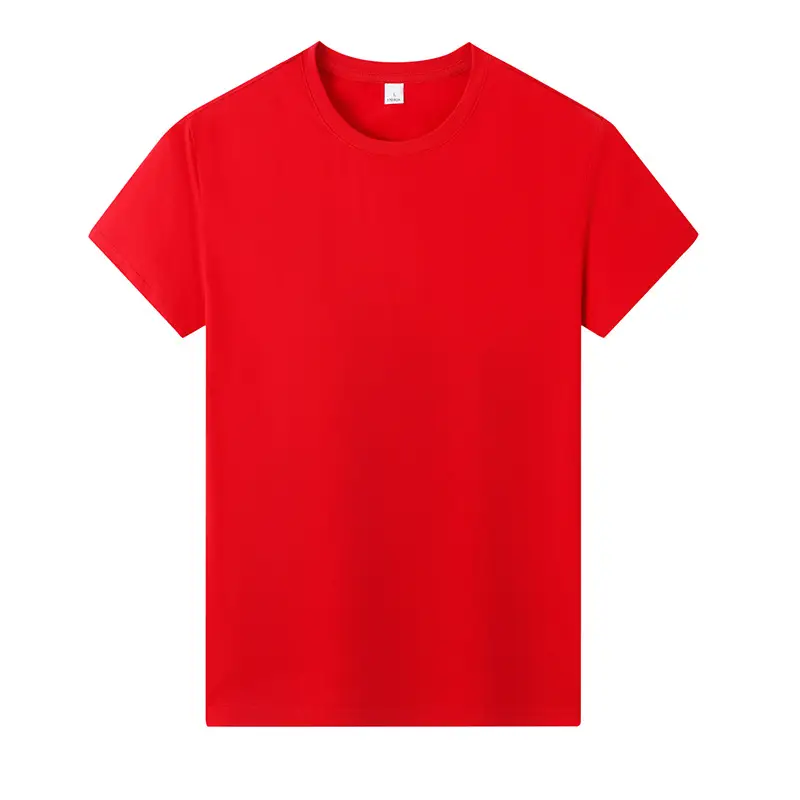 Summer Men Cotton Korean Crewneck T-Shirt Red