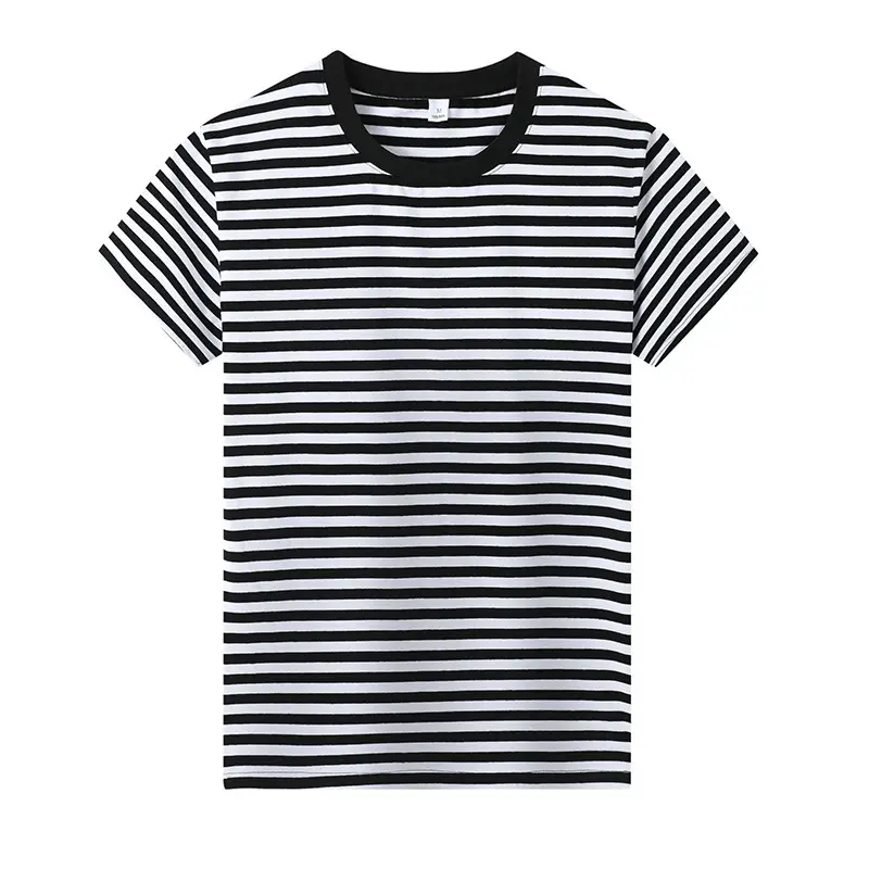 2025 Men Navy Striped Cotton T-Shirt Red White
