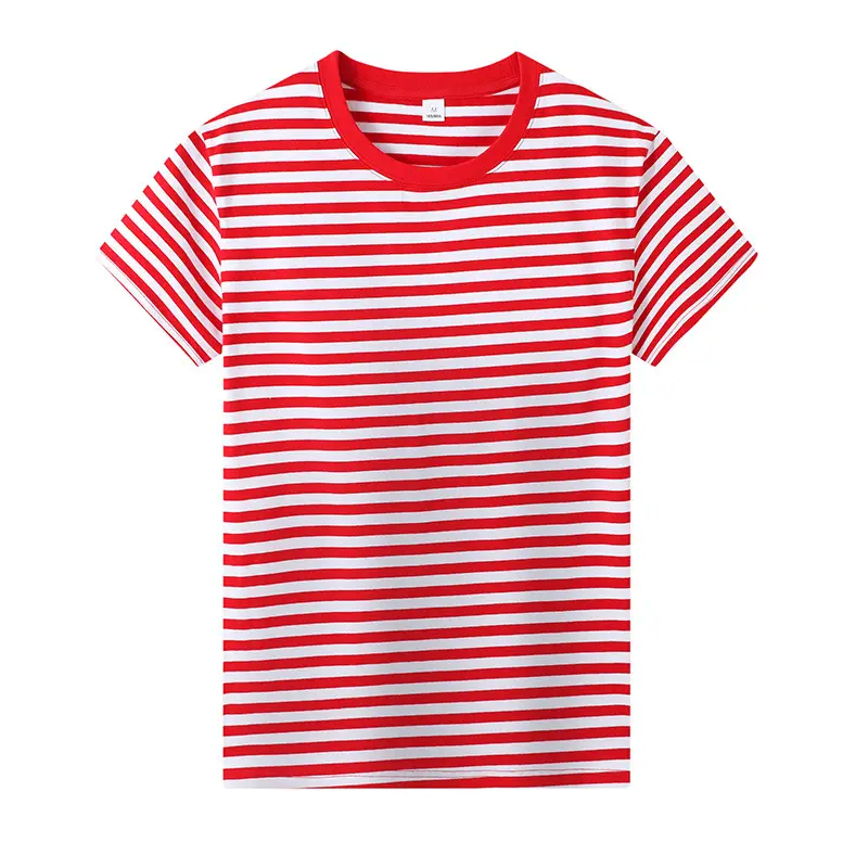 2025 Men Navy Striped Cotton T-Shirt Red White