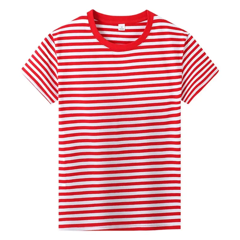 2025 Men Navy Striped Cotton T-Shirt Red White
