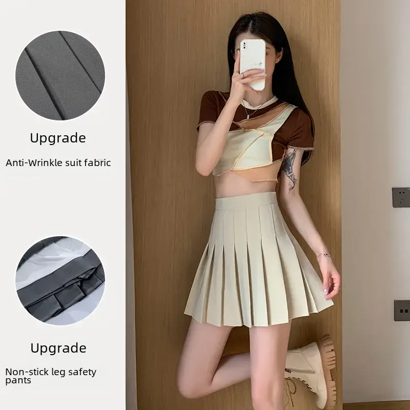 Women Pleated Skirt Summer Jk Slimming High Waist