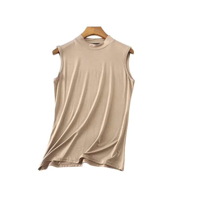 Women's Sleeveless Modal Vest Beige Summer Top - Image 11