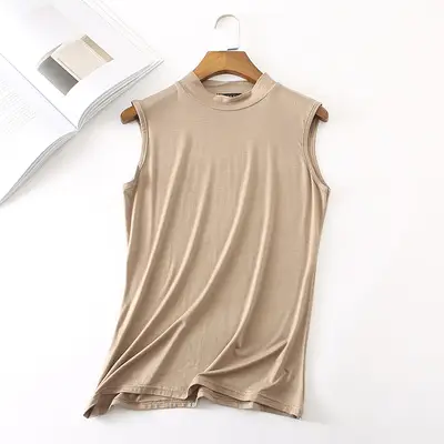 Women's Sleeveless Modal Vest Beige Summer Top - Image 5