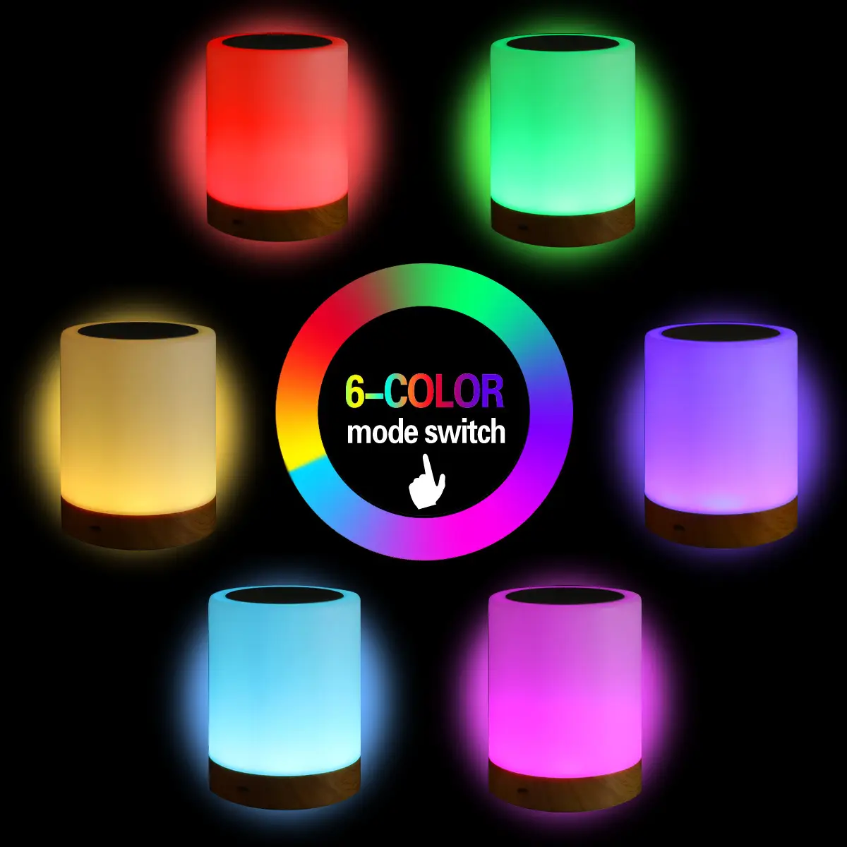 Rechargeable Wooden Night Light with Touch Clap & LED Dimmable
