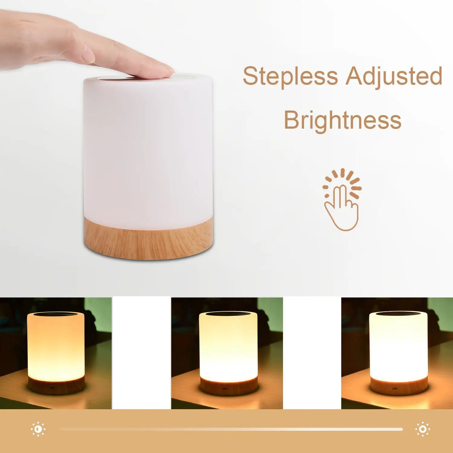 Rechargeable Wooden Night Light with Touch Clap & LED Dimmable