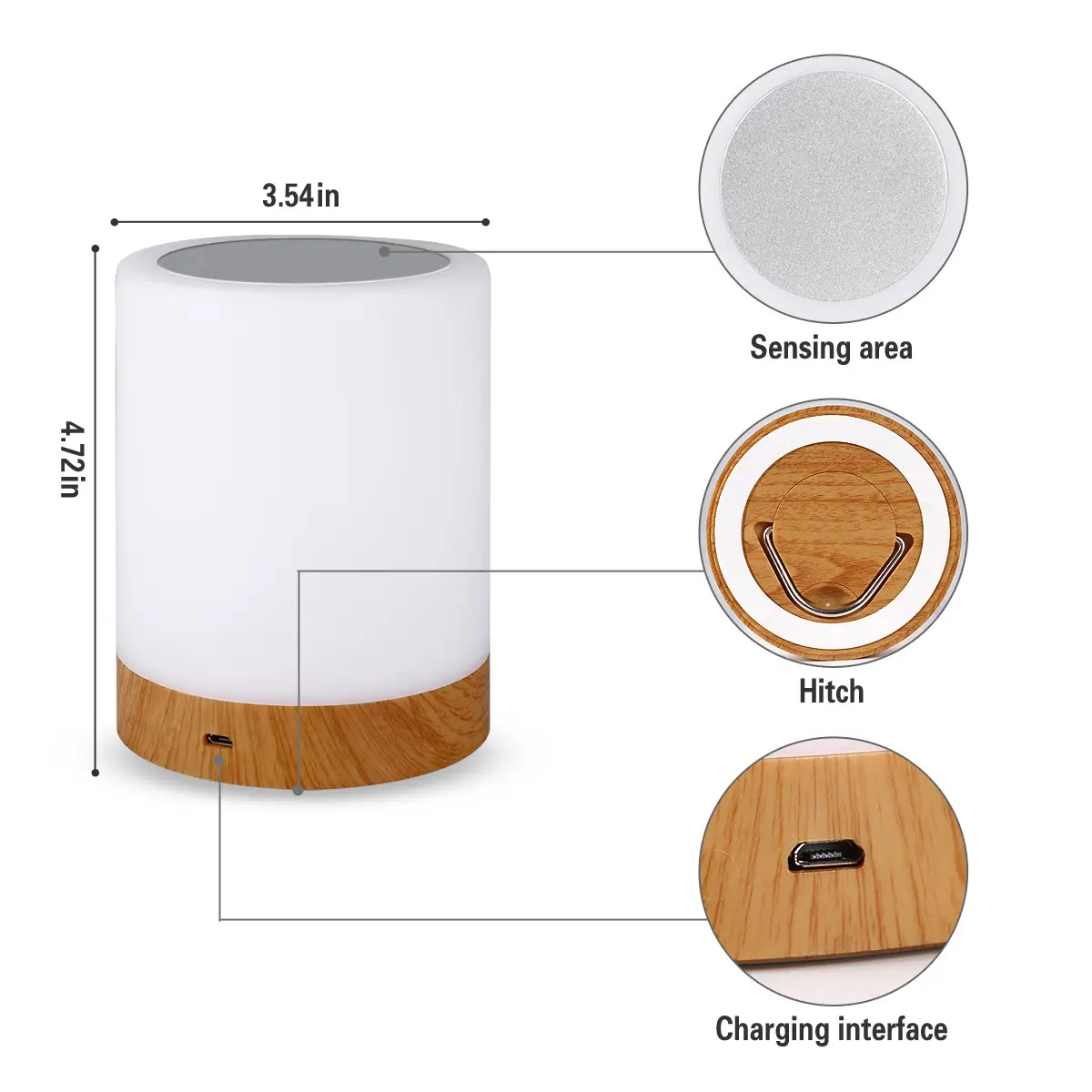 Rechargeable Wooden Night Light with Touch Clap & LED Dimmable